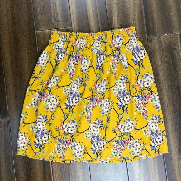 Blue Rain Yellow Bubble Mini Skirt size M, Elastic waist band, Y2K style Floral - Picture 1 of 11